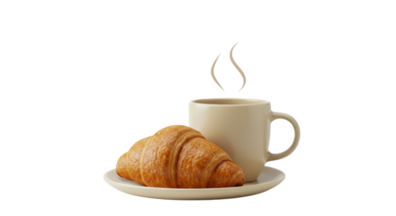 Isolated Morning Still Life: Coffee Cup and Croissant