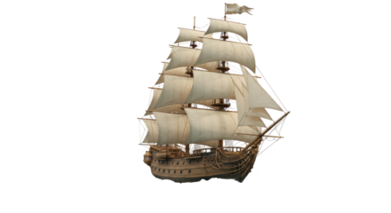 Isolated Majestic Galleon Ship with Full Sails