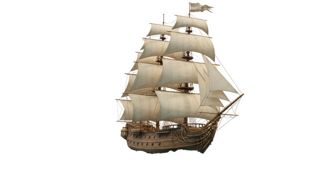 Isolated Majestic Galleon Ship with Full Sails