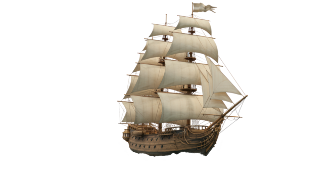 Isolated Majestic Galleon Ship with Full Sails