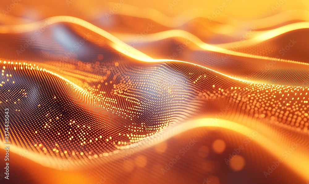Poster a mesmerizing abstract representation of flowing waves illuminated in warm golden tones, showcasing 
