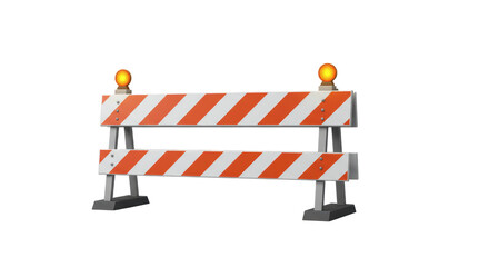 Isolated Orange and White Road Barrier with Lights