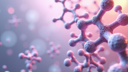3D rendering of molecular structure of a GLP-1 analog with glowing atoms highlighting its chemical composition.