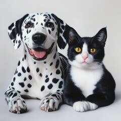 black and white cat and dog