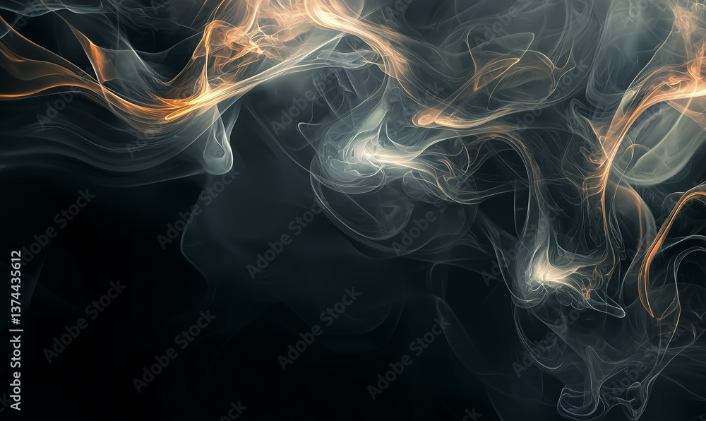 Poster abstract smoke swirls with hints of gold and cream against a dark background, creating a mysterious 