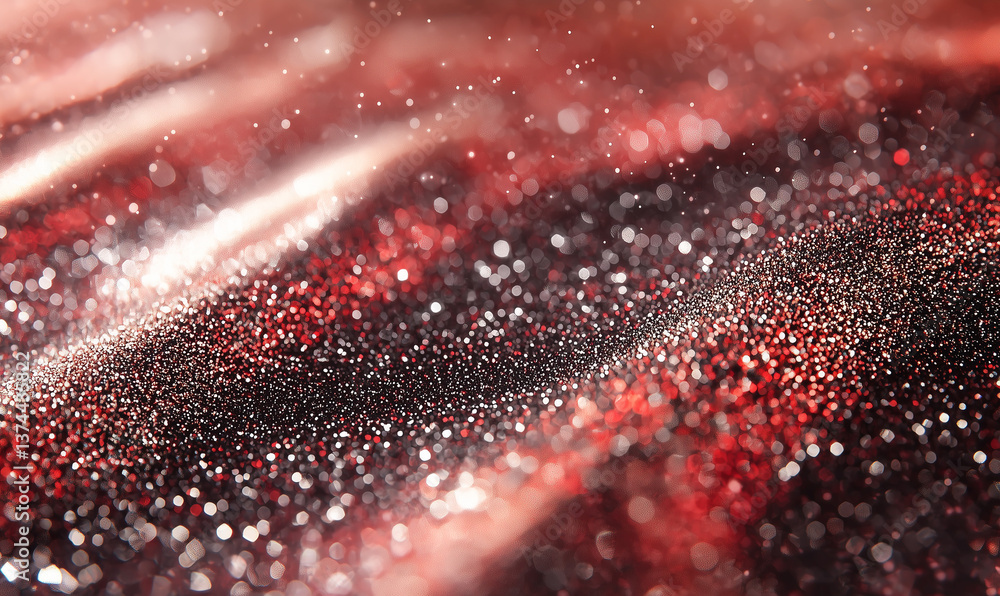 Poster a shimmering abstract background featuring a blend of red and silver sparkles, creating a magical an