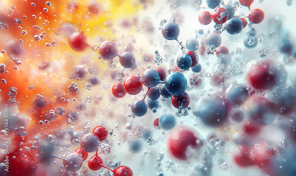 Poster dynamic molecular interaction visuals scientific research lab digital artwork abstract environment c