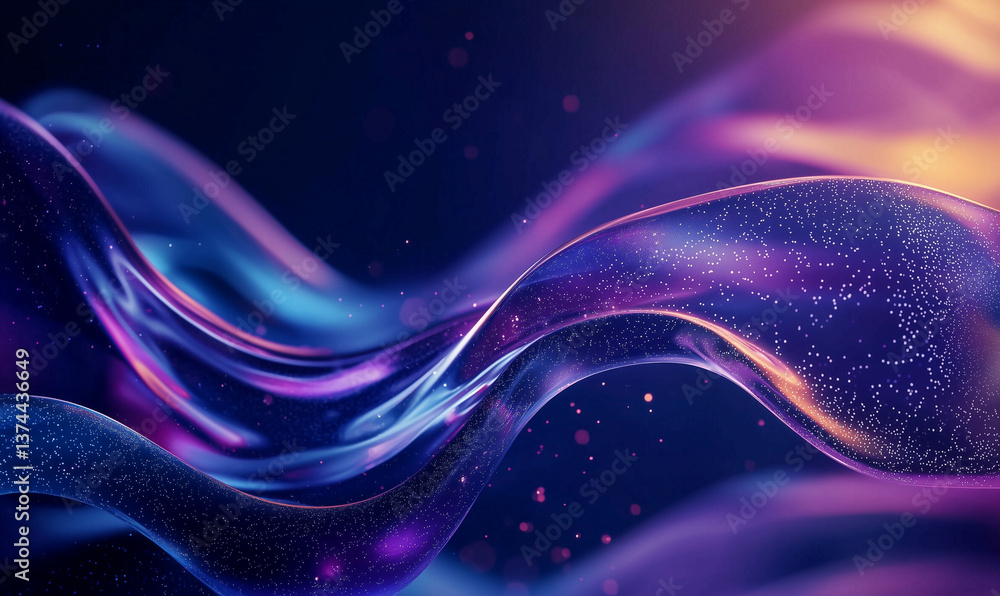 Poster dynamic fluid motion abstract digital art colorful waves dark background close-up view energy and fl