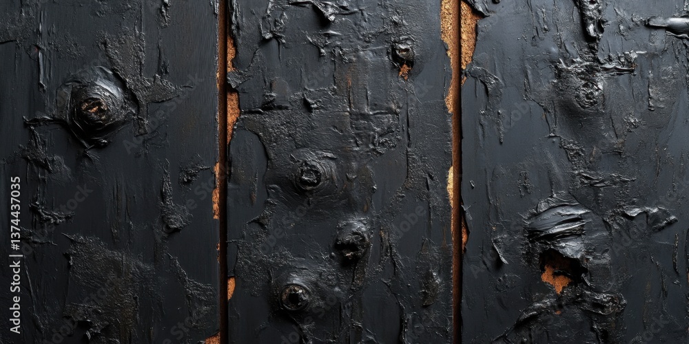 Poster dark textured black particle board with osb and plywood panel features, creating a rugged and abstra
