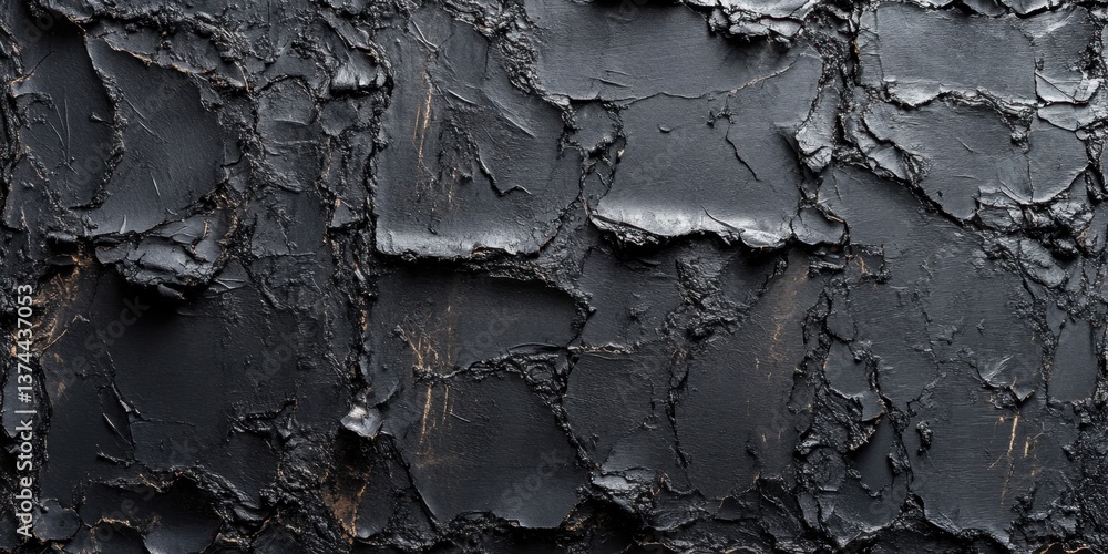 Poster dark textured black particle board with osb and plywood panel features, creating a rugged and abstra