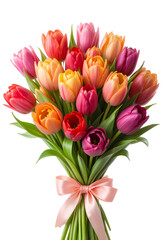 Obraz premium Beautiful bouquet of colorful tulips in full bloom. Vibrant Tulip Bouquet for Mother’s Day – High-Resolution Transparent PNG