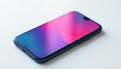 Close-up of smartphone on pure white backdrop, display, connection