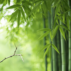 Obraz premium Lush green bamboo leaves sway gently in breeze, creating serene atmosphere that feels both weak and tired yet peaceful
