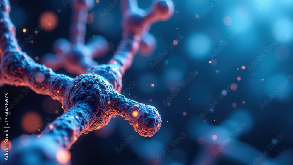 Poster a microscopic view of a neural network with glowing cells that resemble fireflies, highlighting the 