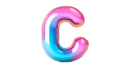 Balloon letter C with iridescent finish, cut out transparent