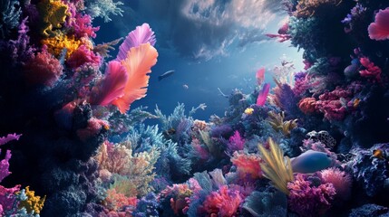 Obraz premium Underwater coral reef with colorful marine life