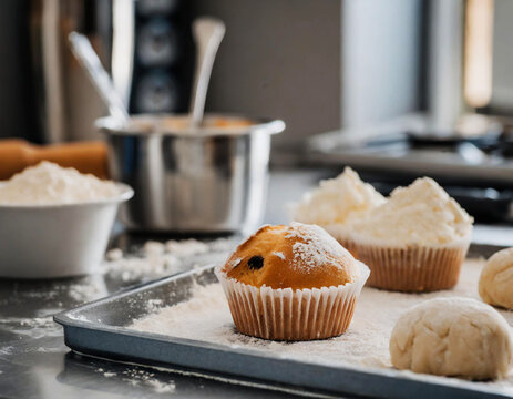 Domowe wypieki muffinki pieczenie ciastek w kuchni 