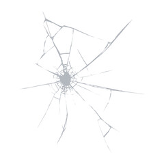 Broken glass cracks of window shatter, vector realistic texture effect. Broken glass of shattered screen cracked with hole