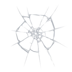 Broken glass cracks of window shatter effect with realistic texture. Vector broken glass of shattered screen crack with hole