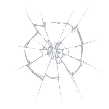 Broken glass cracks of window shatter effect with realistic texture. Vector broken glass of shattered screen crack with hole