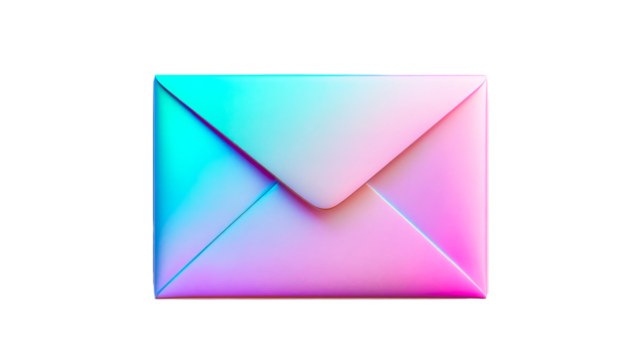 Colorful letter in envelope, communication delivery message concept, cut out transparent
