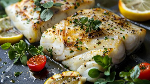 Grilled fish with lemon. Selective focus. food.