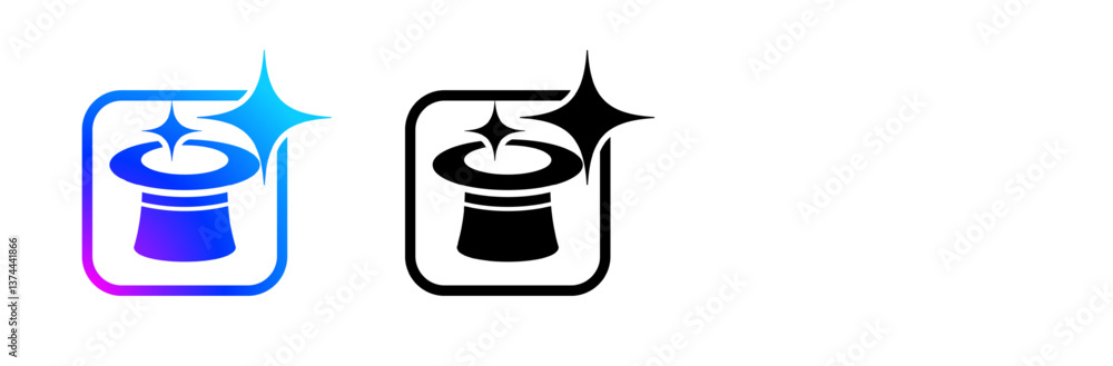 Poster magician hat ai icon for artificial intelligence chat button and generate app, vector sign. magic to