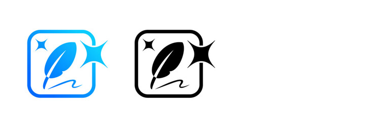 Magic feather AI icon for artificial intelligence chat button and generate app, vector sign. Text ai generate button or AI generation application UI icon