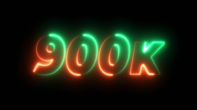 900k Followers Celebration text animation.900k animation neon text effect video motion on black background. 