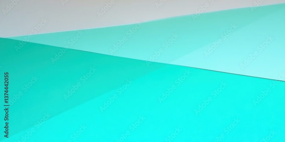 Poster a blue and white background with a green triangle on it. the triangle is made up of squares and is t