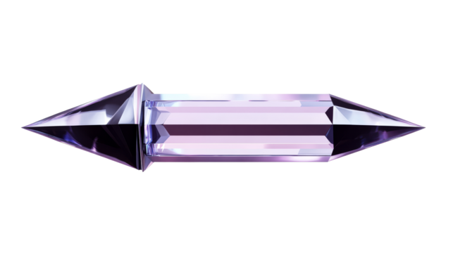 Shiny crystal object with sharp edges on black background, cut out transparent