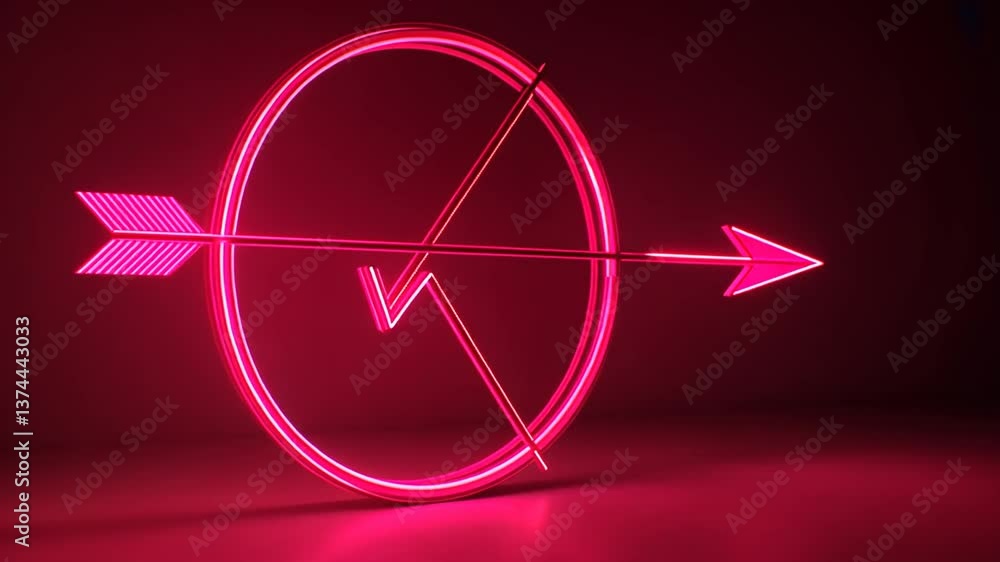 Poster isolated target and arrow icon in pink neon design on white backdrop generative ai