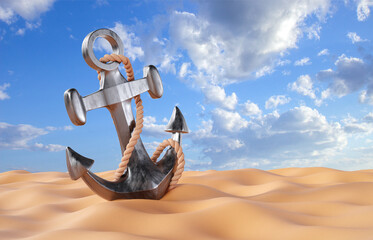 Sea anchor with rope on the sand © ecrow
