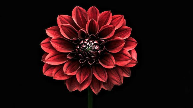 Close-up of a vibrant red dahlia flower on a dark background, showcasing nature's beauty