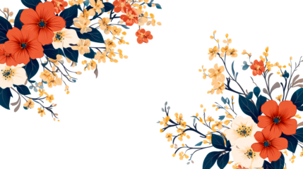 Floral corner frame with blossoms isolated, cut out transparent
