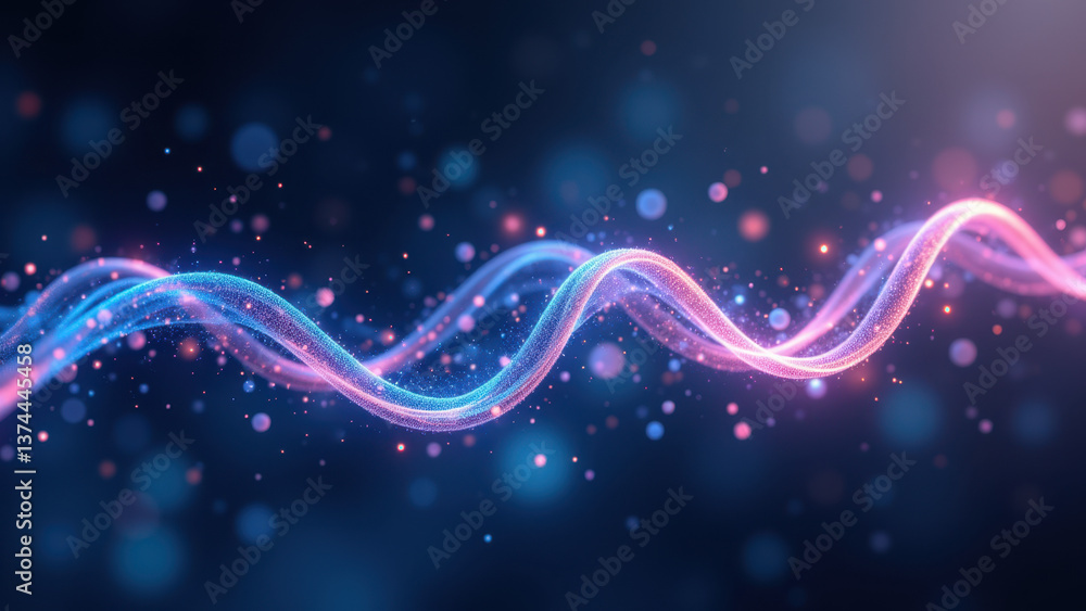 Poster an artistic depiction of a stream of glp-1 with glowing particles flowing from left to right.