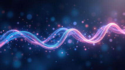 An artistic depiction of a stream of GLP-1 with glowing particles flowing from left to right.