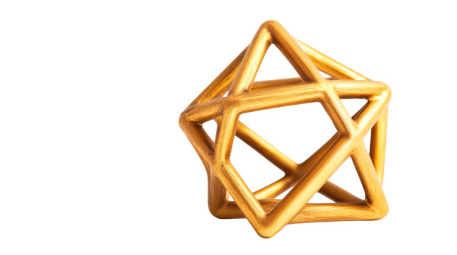 Decorative Wooden Icosahedron Object, Artistic Geometric Design, cut out transparent