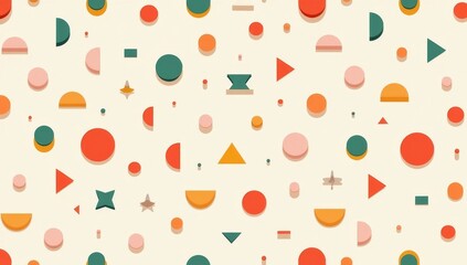 Obraz premium Fun colorful geometric shape seamless pattern. Creative abstract children style art background for kid education or trendy design with playful geometry shapes. Simple childish wallpaper texture