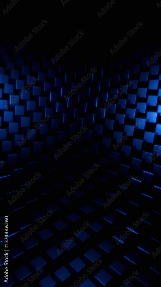 Wall mural abstract blue cubes dark background digital art 4k loop animation backdrop