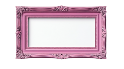 Ornate pink picture frame with blank space for art, cut out transparent