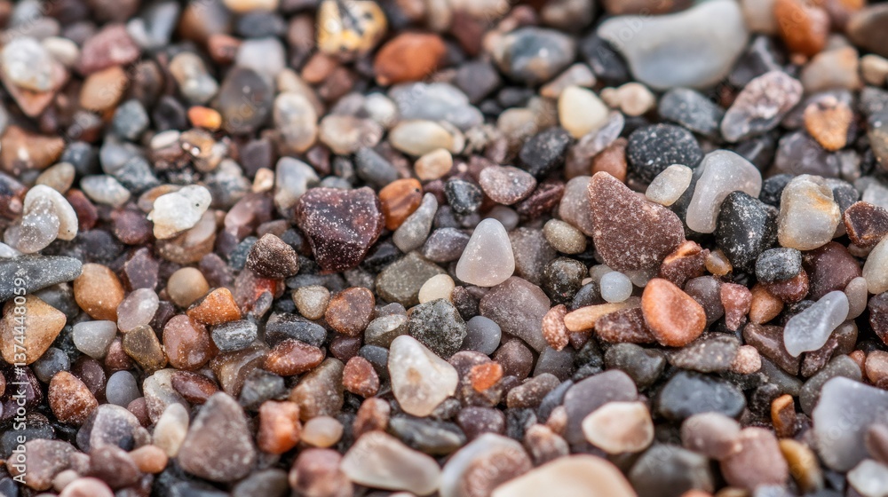 Poster ultra sharp macro of fine beach sand texture showing colorful pebbles