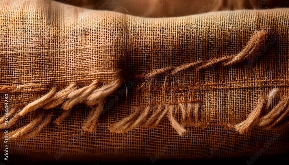 Poster burlap texture with frayed edges creating a rustic and natural aesthetic