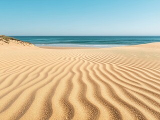 Stunning Coastal Sand Dunes with Ocean View Textured Sand Patterns Beach Landscape
