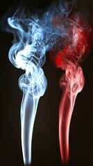 Blue and red smoke swirls against black background. Abstract art for design (4)