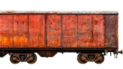 Weathered Orange Train Car, Abandoned Railroad Wagon, Cut Out Transparent