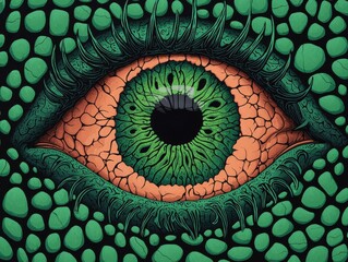 Surreal Green Eye Close up Intricate Reptile like Texture and Design