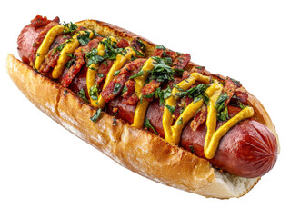 Isolated Gourmet Hot Dog with Bacon and Toppings