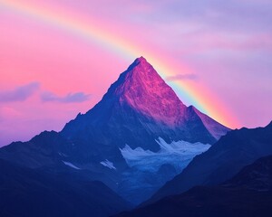 Majestic Mountain Peak at Sunrise with Vibrant Rainbow Hues