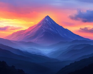 Majestic Mountain Peak at Sunset Vibrant Colors Dramatic Landscape
